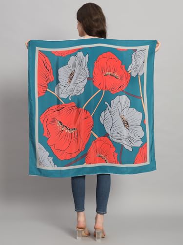Image of Ravaiyaa - Attitude is everything Women Silk Digital Print Large Square Scarf Breathable Lightweight Neckerchief Printed Headscarf 40 inch x 40 inch Inch