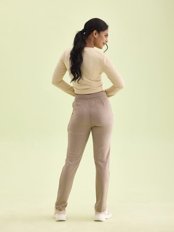 Image of GO COLORS Women Solid Mid Rise Suede Treggings