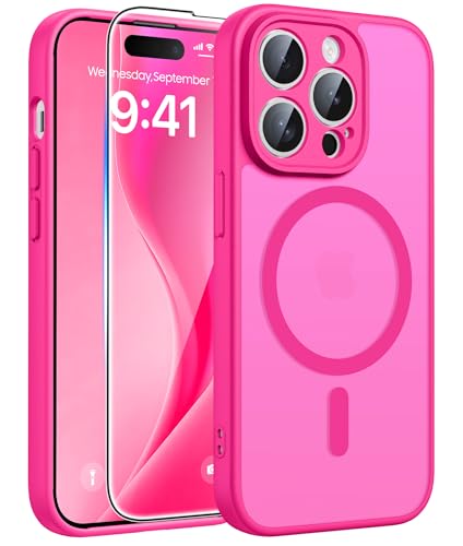 Image of FNTCASE for iPhone 14 Pro Max Case: [Compatible with Magsafe] Translucent Matte Cases with [Full Camera Protection] [Screen Protector] Military Grade Shockproof Protective Phone Cover - Hot Pink