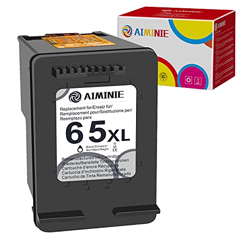 AIMINIE Remanufactured Ink Cartridge Replacement for HP 65XL 65 XL Black to Use with DeskJet 2600 2622 2652 3722 3755 3752 2640 2635 2636 Envy 5052 5055 5012 5010 5020 AMP 120 100 Printer (1-Pack)