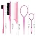 ZVOREI 8Pcs Hair Brushes Set with 4Pcs Topsy Hair Tail Tools 1Pcs Bristle Teasing Hair Brush 1Pcs Edge Control Brush 2Pcs Metal Pin Rat Tail Combs for Woman Girl hair Styling,Edge&Back Brushing,Pink