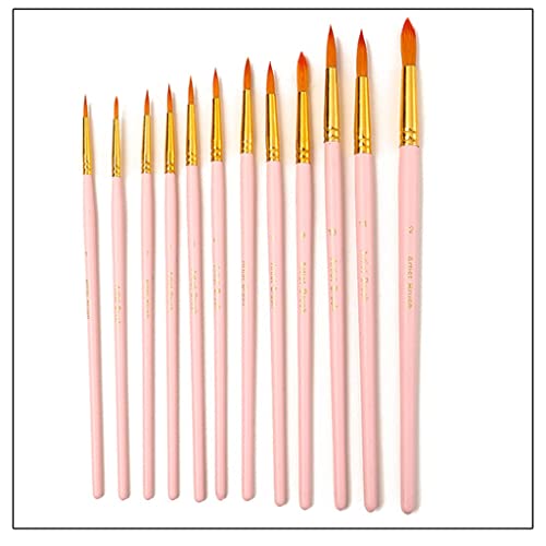 12 Uds profesional Pinceles de pintura de Nylon Hair Artist Painting Brush for Acrílico Oil Watercolor Suministros de arte (color rosa, tamaño: 12 uds.)