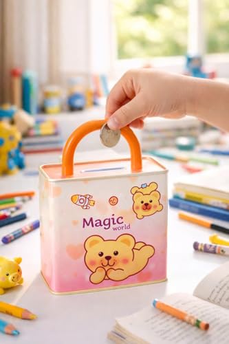 Image of Sajani Cute Cartoon Creative Portable Piggy Bank, Money Saving Box with Combination Lock, Mini Coin Bank Gifts for Boys and Girls, Best Return Gifts for Kids (Pack of 1) (Lock - Yellow)