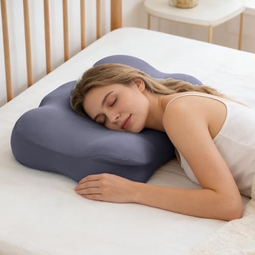 Almohada ergonómica con memoria para dormir de lado, almohada cervical de espuma viscoelástica con soporte ajustable para el cuello y funda de almohada transpirable refrescante para adultos, dormir - imagen 3