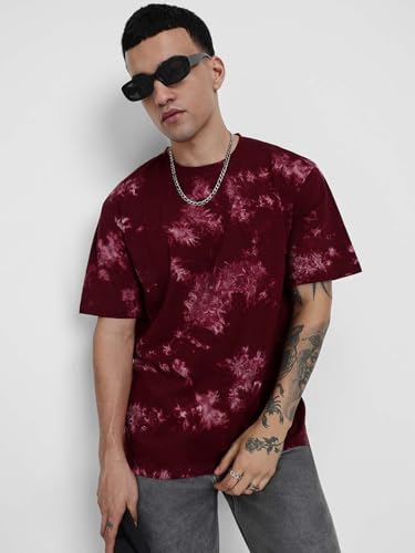 Image of Veirdo 100% Pure Cotton Round Neck Oversized Baggy Fit Drop Shoulder Cool & Cozy Tie & Dye Round Half Sleeve T-Shirt for Men (Sizes: S to 2XL)