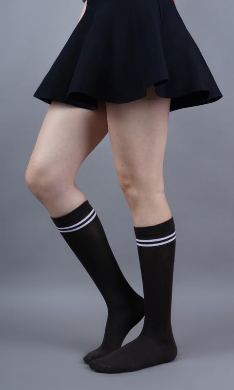 Image of WKLOUYHE Kids school socks for boys and girls,Knee Long Length soft cotton uniform Stripes socks Pack Of 06