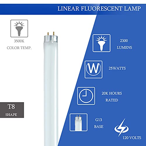 Dysmio F25T8 25-Watt 36-Inch Tube Light Bulb, 3500K,2300 Lumen G13 Medium Bi-Pin Base T8 Fluorescent Light Bulb, With Neutral White Light. - 4 Pack #TOP1