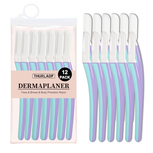 THURLADY Dermaplane Razor, Face and Eyebrow Razors for women, Exfoliating Facial Razor & Dermaplaner, Skin Care Tool for Smooth Skin, Gentle Exfoliation & Facial Hair Removal, (12 pcs, Wisteria)