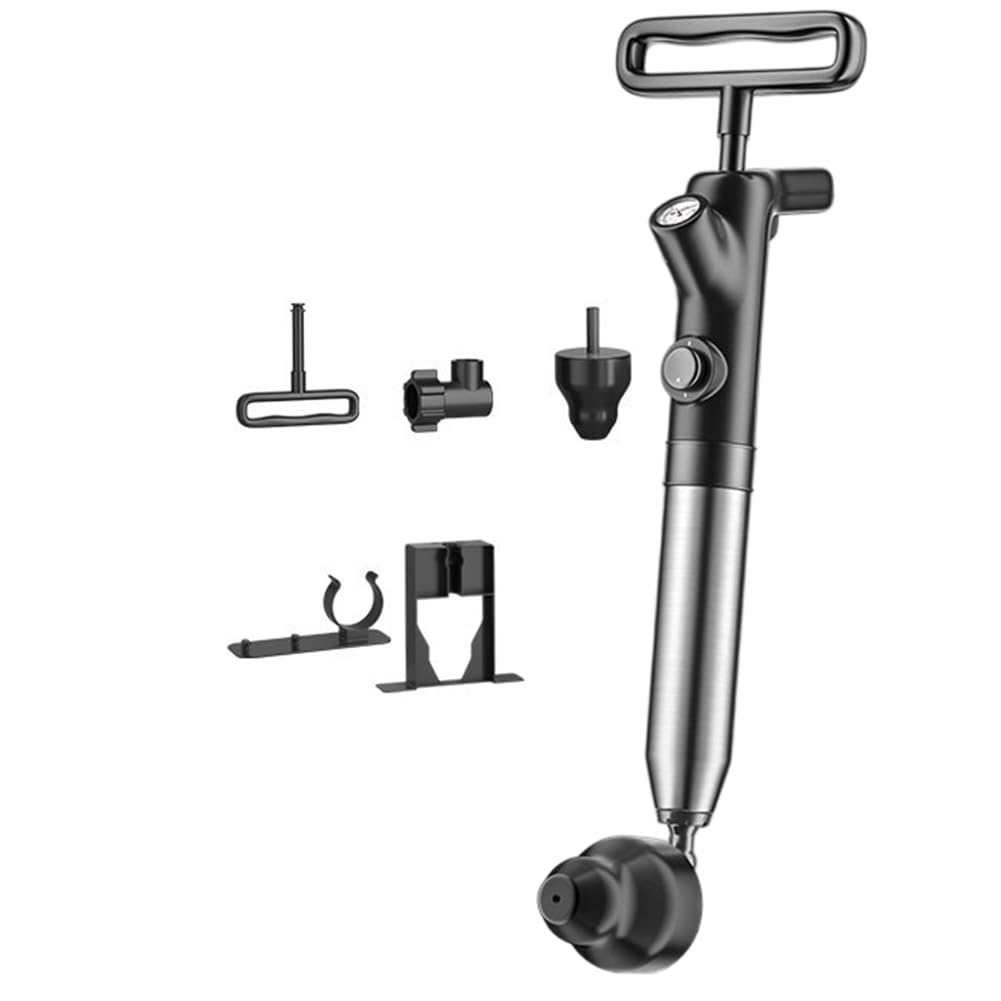 Hndhbfgrt Drain Auger High Pressure Toilet Plunger with Real-Time Gauge Heavy-Duty Air Unclogger for Toilets, Sinks& Drains Black