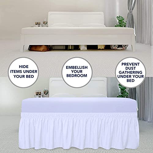 Image of Wrap Around Dust Ruffled Bed Skirt 18 inch Inch Tailored Drop Fade Resistant Brushed Microfiber Bed Skirt -Double Bed | Medium Blue