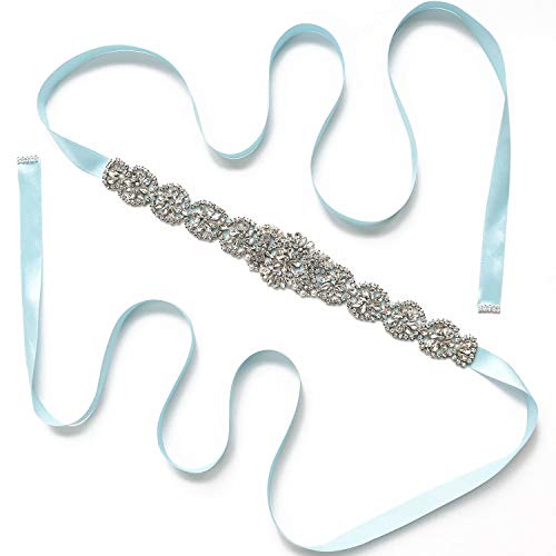Womens Wedding Bridal Belts Shiny Rhinestone with Pearls Handmade Sash Belts for Bride and Bridesmaid
