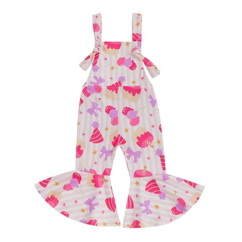 Toddler Birthday Outfit Girl Baby Bell Bottom Romper Sleeveless Balloon Print Flare Pants Jumpsuit Birthday Clothes