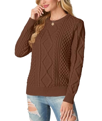 Image of GRECERELLE 2026 Womens Fall Winter Long Sleeve Casual Pullover Sweater Tops | Crewneck, Cable Knit, Chunky, Vintage Style, Anti-static(XS-2XL)