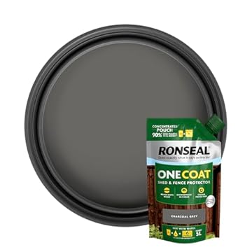 Ronseal One Coat Shed & Fence Pouch Charcoal Grey 950ml - Mix with Water to Make 5 Litres of Paint for Effortless Coverage and Long-Lasting Protection