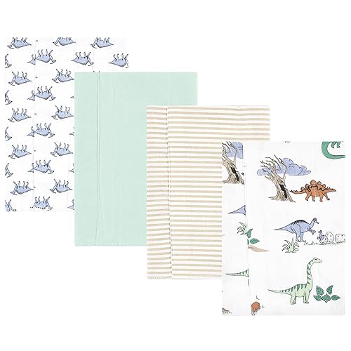 Image of Hudson Baby Unisex Baby Cotton Poly Flannel Burp Cloths, Boy Dino World 4-Pack, One Size