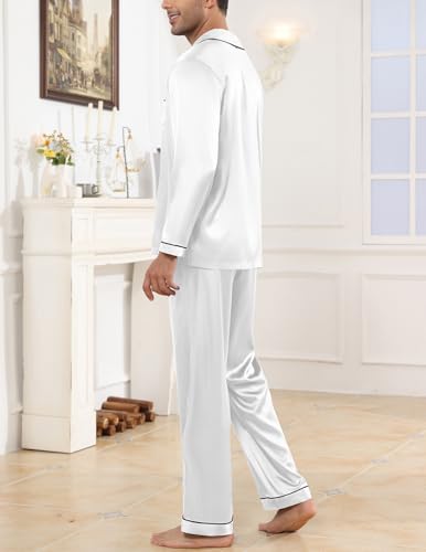Image of Veseacky Mens Silk Satin Pajamas Set Short Sleeve Sleepwear Button-Down Pjs Sets Two-Pieces Loungewear with Pockets S-XXL