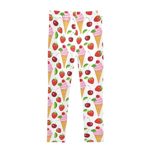 Strawberry Cherry Ice Cone Girls Leggings Soft Stretch Workout Yoga Dance Pants for Kids Casual Tights2