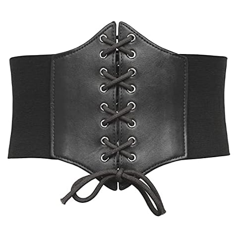 Women Elastic Lace-up Corset Belt Tied Waspie Wide Belts Costume Stretch Waist Belt for Halloween, S Size(Belt Size 67cm) Cover