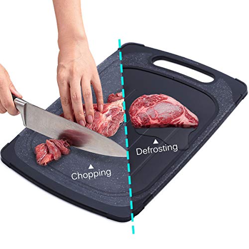 GEMITTO 2 en 1 Tabla de Cortar Cocina y Bandeja de Descongelación Rápida con Diseño de Suspensión, Sin Congelación Electrolítica, Certificado de la FDA (Negro)