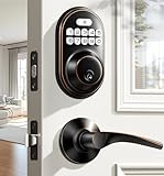 Veise Keyless Entry Door Lock with 2 Lever Handles - Electronic Keypad Deadbolt, Auto Lock, Back Lit & Easy Installation Design, Front Door Handle Sets, Oil Rubbed Bronze