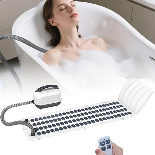 Bath Spa Massage Mat with 114 Air Jets 6 Speed Settings Bubble Massage Pad with Pillow & Suction Cups Home Spa System with Remote Control ABS+PVC Durable Material
