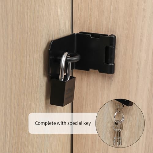 Image of 4 Inch 90 Degree Padlock Hasps, Stainless Steel Latch Lock Padlock Hasp with Padlock and Keys Set, Right Angle Safety Door Latches, Gate Lock Hasp Latches for Cabinets, Closets Doors