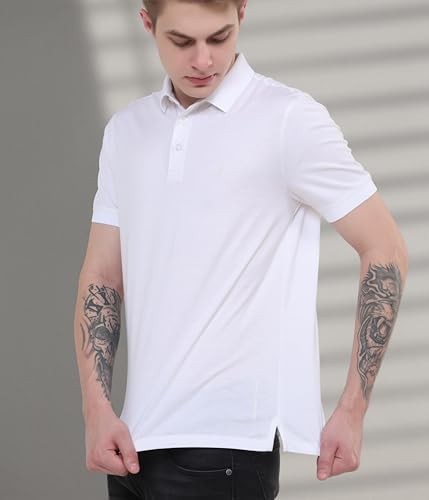 Image of TURMS Men's Mercerized Cotton Solid Polo T-Shirt, Anti-Odor, Moisture Control & Wicking, Jacquard Collared Neck, Half Sleeve