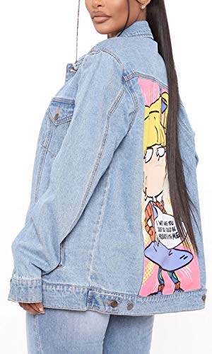 Denim Jacket for Women Long Sleeve Classic Distressed Denim Trucker Jackets with Back Pattern