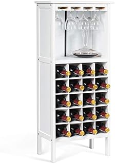 COSTWAY Freestanding Wine Cabinet for 20 Bottles, Wines Glasses Holder Organiser Rack, Home Kitchen Wine Cellar Wine Storage Display Shelf (Freestanding, White)
