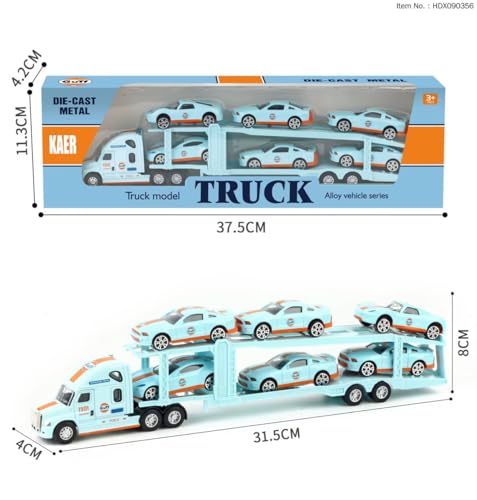 Image of Diecast Truck Toy Car Model Removable Transport Container Lorry Vehicle with Light Pull Back Toy Boys (Blue-TRP Truck)