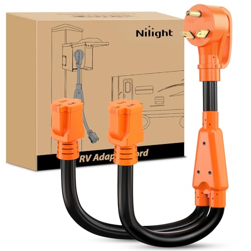 Image of Nilight 30 Amp to 15 Amp RV Y Splitter Adapter Cord 30A Male Plug to Two 15A Female 110V Household Outlet NEMA TT-30P 5-15R Pure Copper STW 10 AWG Cable for RV Camper Generator