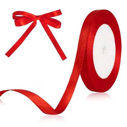 Red Double Sided Satin Ribbon 1/4 Inch 25 Yards Smooth Continuous Ribbon for DIY Crafts Gift Wrapping Wedding Bows & Floral Design