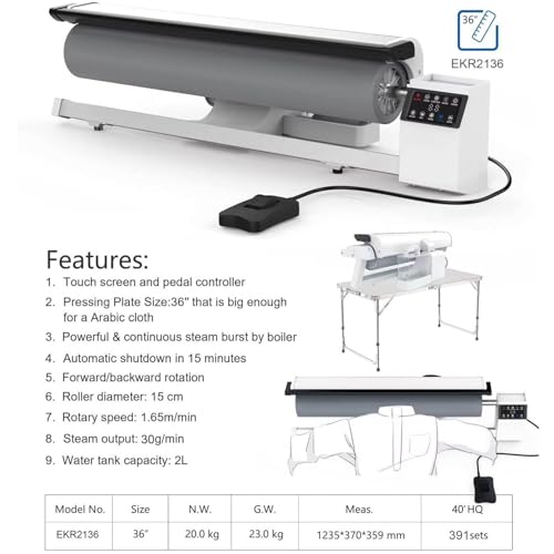 Commercial Rotary Roller Iron Steam Press with Continuous Steam & Foot Pedal | Industrial Fabric Steamer for Hotel Linen, Bed Sheets, Laundry, Pillowcases, Napkins