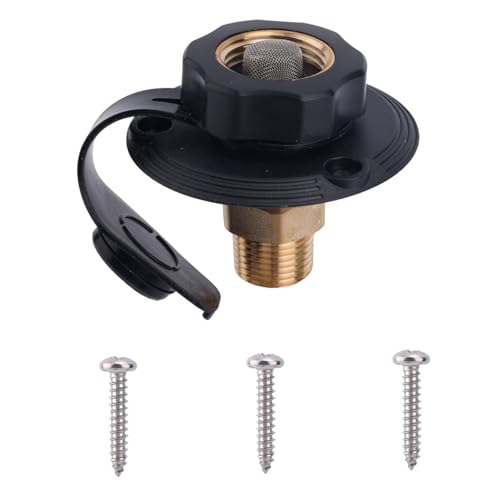 Image of BOXOB RV City Water Inlet with Brass Check Valve, 3 /4 inch NH Female to 1 /2 inch NPT Male RV Fresh Water Inlet Filter Connection Replacement for Camper Trailer Motorhome (Black)
