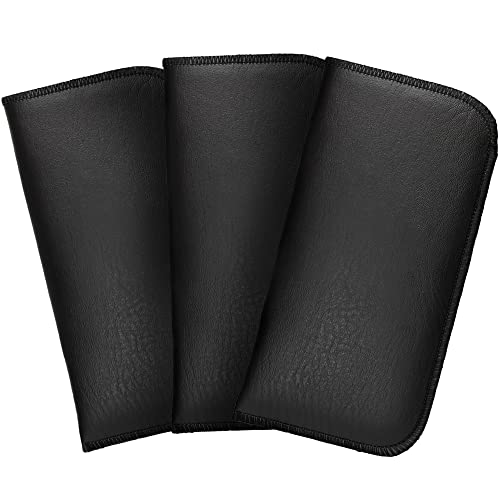 Image of Calabria Slim Faux Leather Eyeglass Case Soft Slip-In Design [Black without Clip - 3 Pack] | Compact Protective Pouch | Soft Case for Glasses | Lightweight Sunglass Storage
