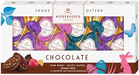 Niederegger | Schokoladen Eier | 1x 100g | Schokoladeneier in den Sorten Pink Berry, Crispy Waffel & Double Choc | Umhüllt von Zartbitter- und Vollmilch-Schokolade | Ostergeschenk