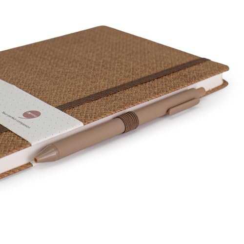 Image of COMMA Abaca - A5 Size - Dot Grid Hard Bound Notebook with Pen & Elastic Band Closure - 192 Pages - 80gsm Natural Shade Paper - Textured Cover Material - (Walnut)