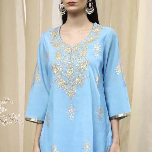 Image of BIBA Women Poly Chanderi Straight Printed Suit Set