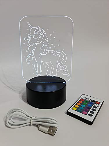 BE BABY - Night light "UNICORNO" - 3D and optical illusion, 16 colours, 5 lighting effects - Ideal for your children's room