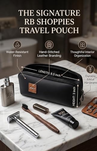 Image of RB Shoppers Premium Travel Pouch for Men & Women | Water-Resistant Toiletry Bag | Leather Branded Organizer Pouch | Multi Utility Cosmetic & Shaving Kit Bag | Portable Grooming Travel Organizer