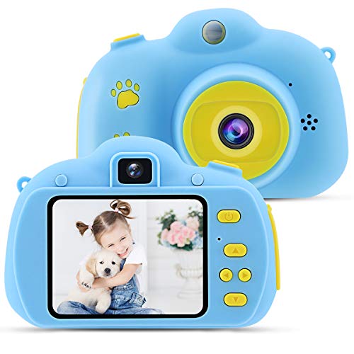OCDAY Appareil Photo Enfants, Appareil Photo numérique Enfant Rechargeable, Selfie Enfant Bleu 32 G, caméscope vidéo, Cadeaux d'anniversaire pour Les Filles de 3 à 10 Ans, Cadeaux pour Les Enfants