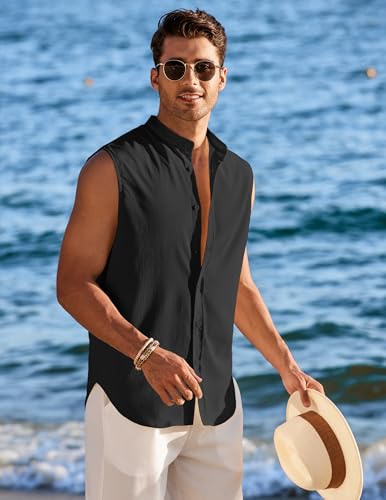 coofandy men39s summer beach tank tops sleeveless button up shirt casual textured tank shirts