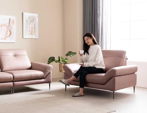 Image of Fabrique David Leatherette Sturdy Look 1 Seater Sofa Set with Puffy Light Pink | Luxury Comfortable Furniture Perfect for Home Guests Office & Living Room | Stainless Steel Legs