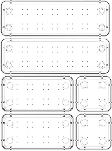 Image of Utensils Drawer Organizer Set Dresser Desk Drawer Dividers,Multipurpose Plastic Storage Bins For Makeup Dresser Kitchen Office (6Pc Set), Cerulean