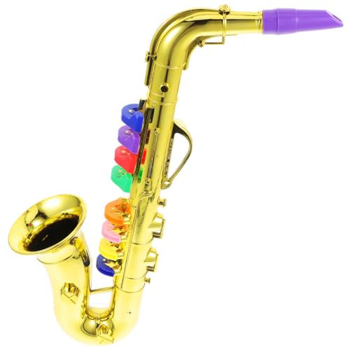 HOMSFOU Golden Kids Saxophone Toy: Musical Wind Instruments 8 Rhythms Saxophone Trumpet Performance Prop Toddlers Development Toys For Kids Beginners