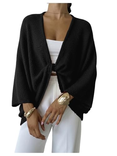Image of GORGLITTER Women's Wrap Sweater Bat Wing Cropped Poncho Knit Tops | Oversized Cozy Pullover Sweaters, Lightweight, Asymmetrical 3 /4 Sleeve V Neck Tops, Fall Clothes 2026