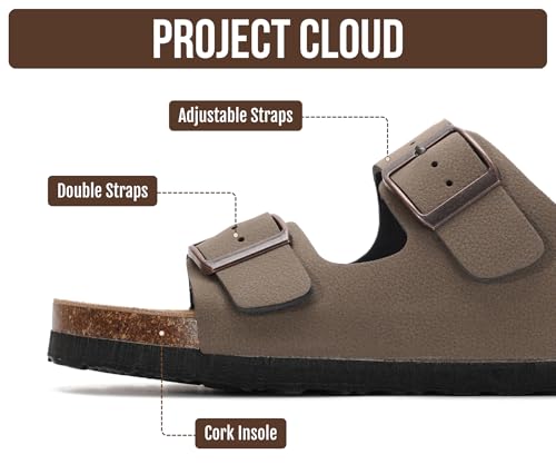 Image of Project Cloud 100% Genuine Leather Flat Sandals For Women 2026 Cork Footbed Womens Sandals with Memory Foam and arch support Vacation Essentials Slides for Women Footwear (Venita)