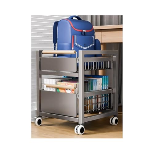 TRENIE ワゴン収納 2 段 スライド式 キャスター ストッパー付き 幅 24x 奥行 39 高さ 50cm スリム 耐荷重 30kg 家庭 オフィス グレー 台所下水槽物置棚 シンク下オーガナイザー 金属製 収納整理H8