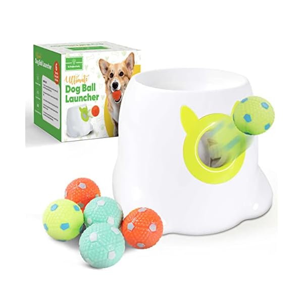 THE-THOUGHTS-OF-FUN-CO-Automatic-Dog-Ball-Launcher-Thrower-Dog-Fetch-Machine-for-Small-to-Medium-Sized-Dogs-Great-Exercise-for-Dogs-with-6-Latex-Balls-Dual-Power-Supply Automatic Dog Ball Launcher