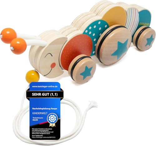 Nachziehspielzeug Raupe aus Holz, kindgerechtes Lernspielzeug,...